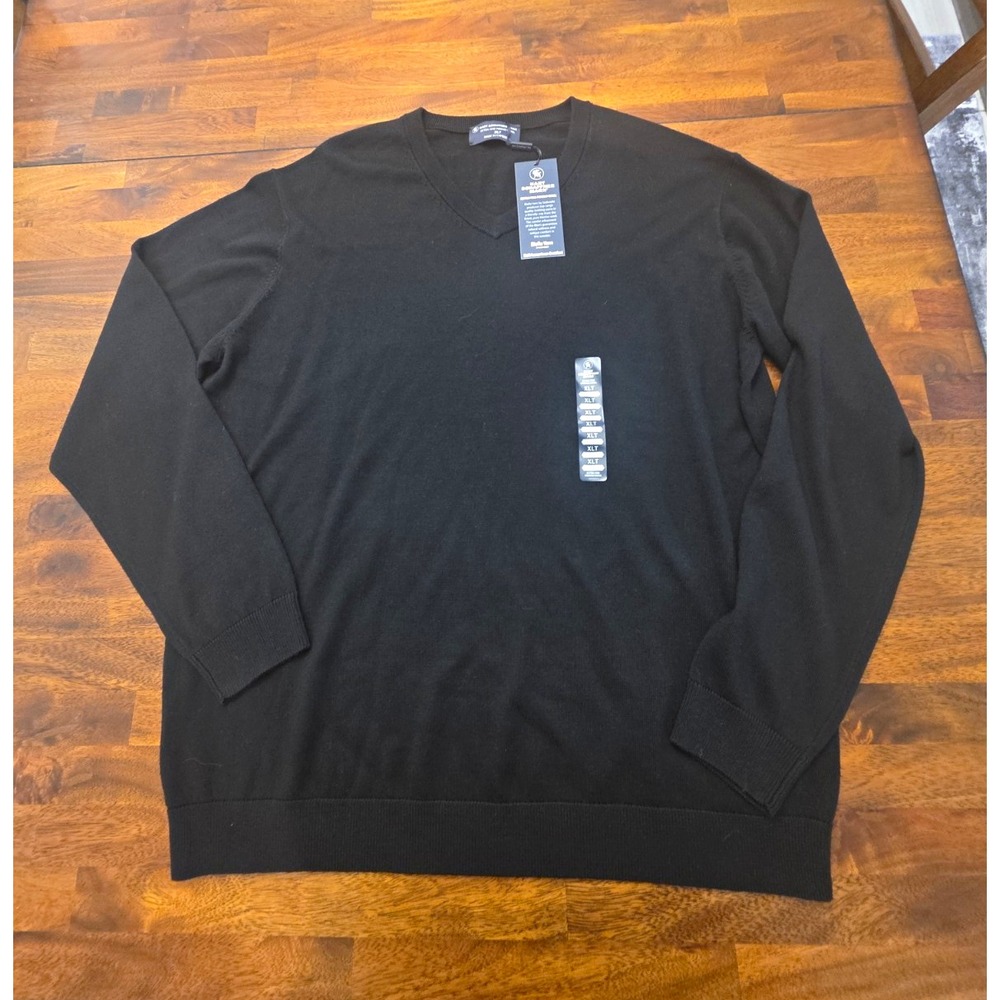Hart Schaffner Marx Mens XLT Big & Tall Black Merino Wool V-Neck Sweater 070